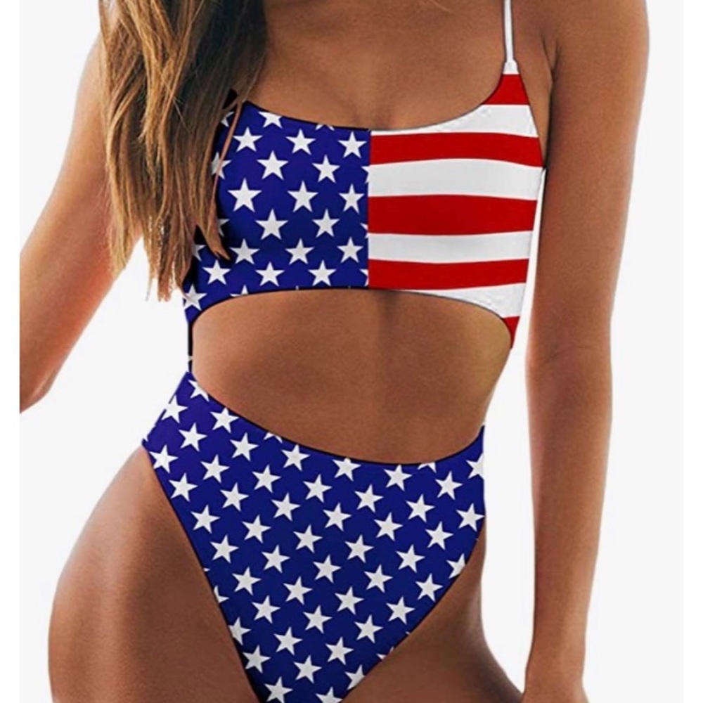 American Flag Cut Out One Piece Swimsuit